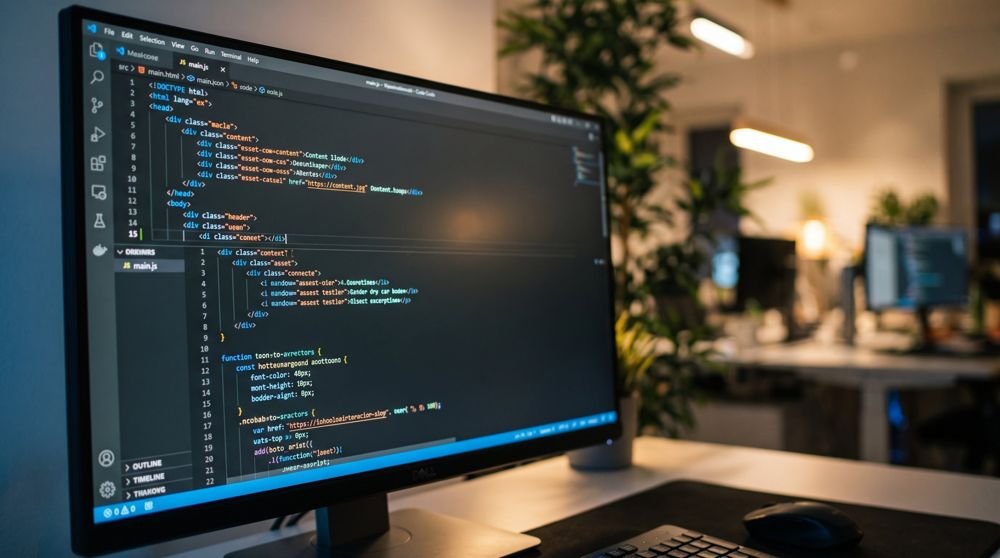 Monitor com código de um site sendo desenvolvido